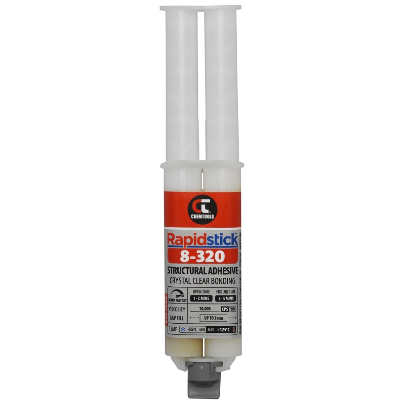Rapidstick 8-320 Structural Adhesive (Crystal Clear Bonding, Ultra Fast Set) (8-320-25 - 25ml 1:1 Dual Cartridge)