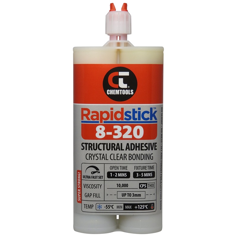 Rapidstick 8-320 Structural Adhesive (Crystal Clear Bonding, Ultra Fast Set) (8-320-400 - 400ml 1:1 Dual Cartridge)