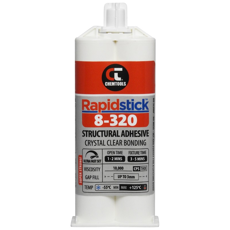 Rapidstick 8-320 Structural Adhesive (Crystal Clear Bonding, Ultra Fast Set) (8-320-50 - 50ml 1:1 Dual Cartridge)