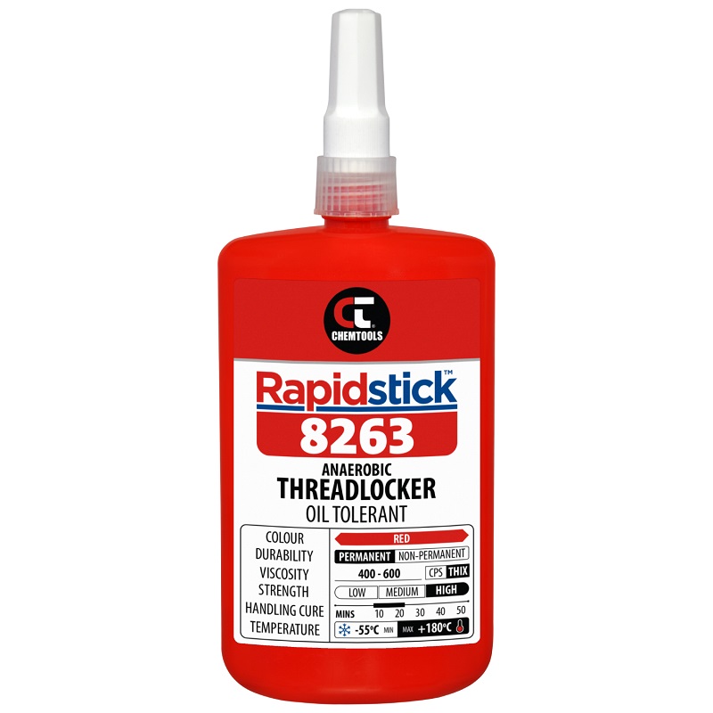 Rapidstick 8263 Threadlocker (Oil Tolerant, Red) (8263-250 - 250ml Bottle)