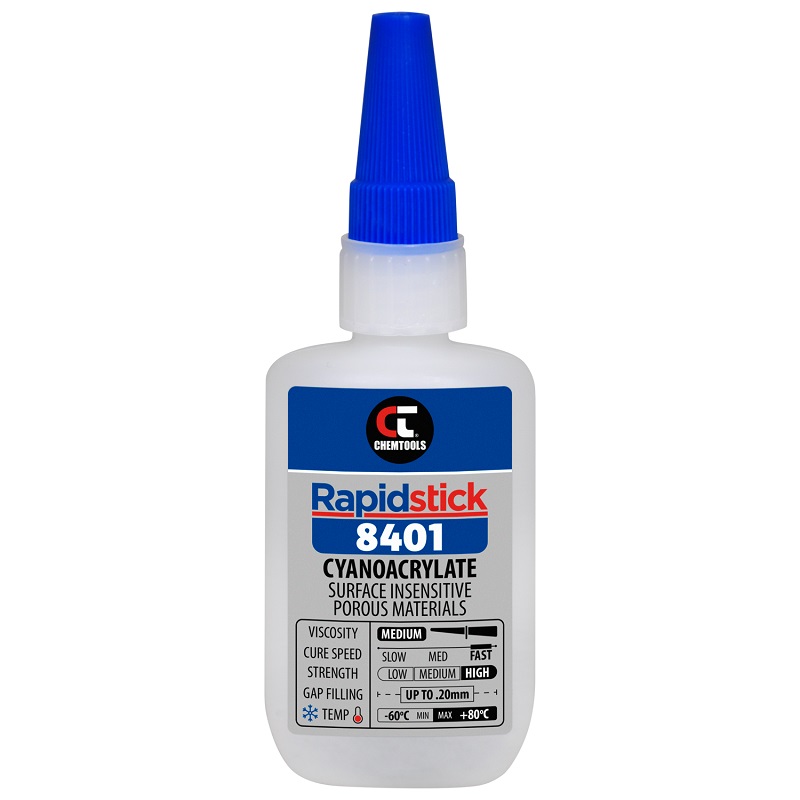 Rapidstick 8401 Cyanoacrylate Adhesive (Surface Insensitive, Porous Materials) (8401-50 - 50g Bottle)