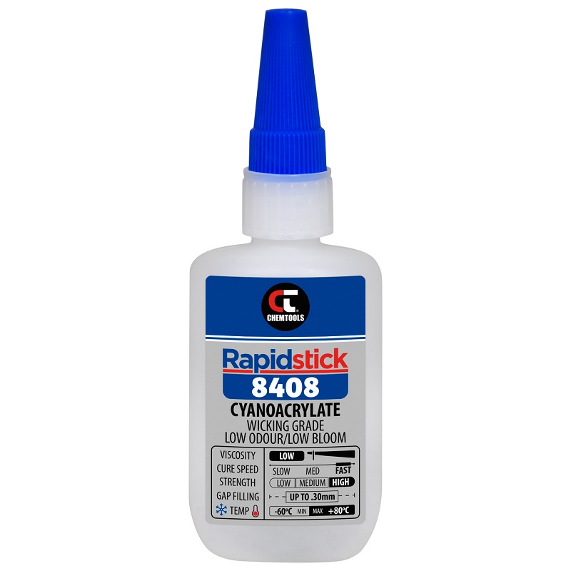 Rapidstick 8408 Cyanoacrylate Adhesive (Wicking Grade, Low Odour/Low Bloom) (8408-50 - 50g Bottle)