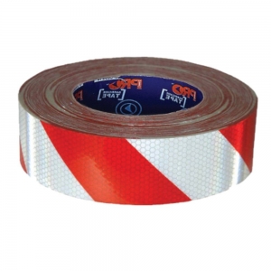 Self Adhesive Reflective Hazard Tape - Red & White 50m x 50mm